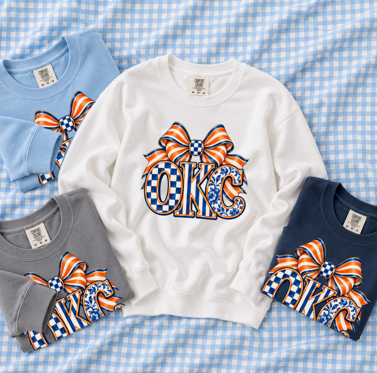 OKC SPIRIT 2026: OKC Mixed Blues & Bow (COMFORT COLORS SWEATSHIRT)