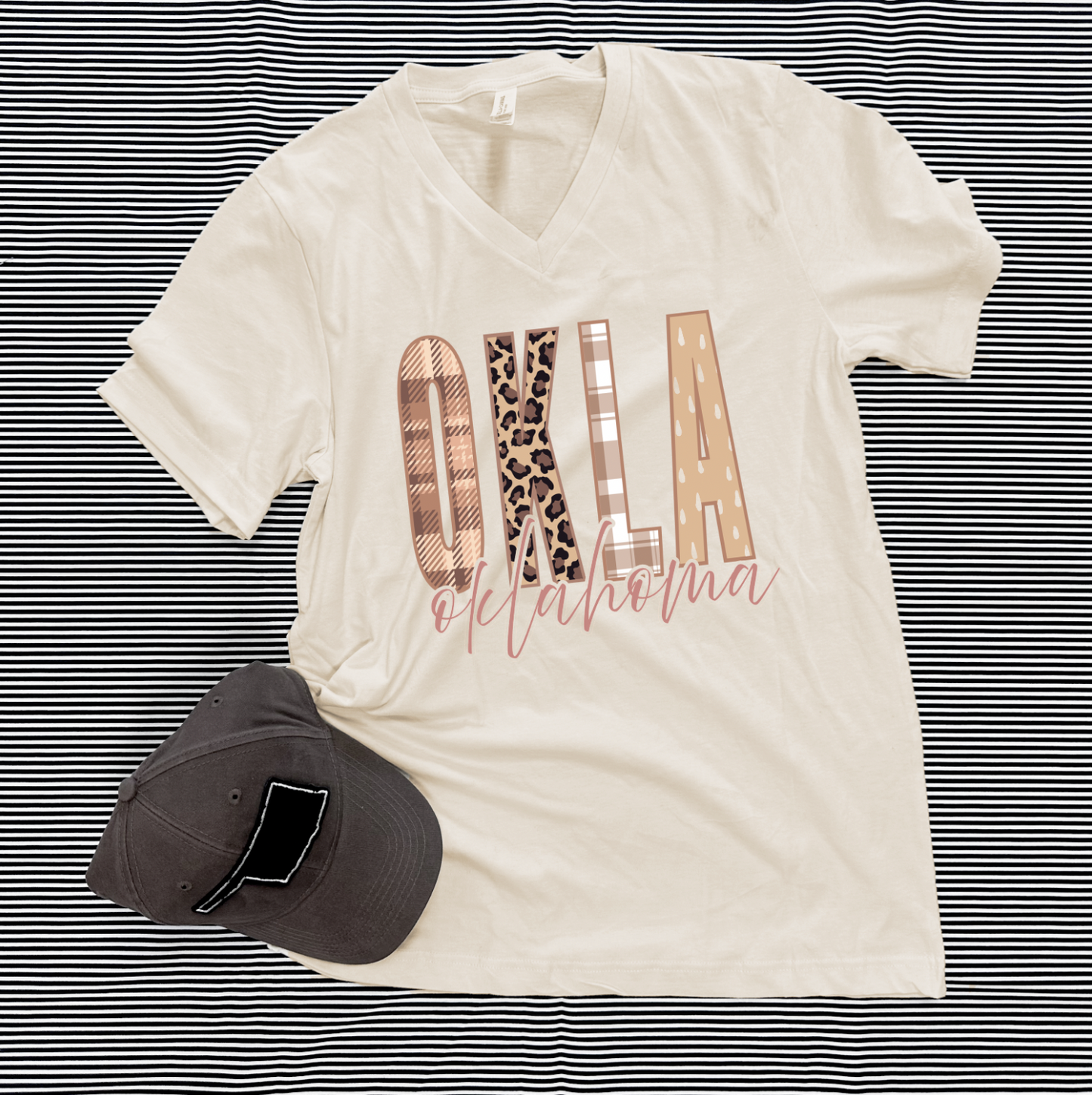 OKLAHOMA 2025: OKLA Fall Mixed Patterns (BELLA CANVAS VNECK)