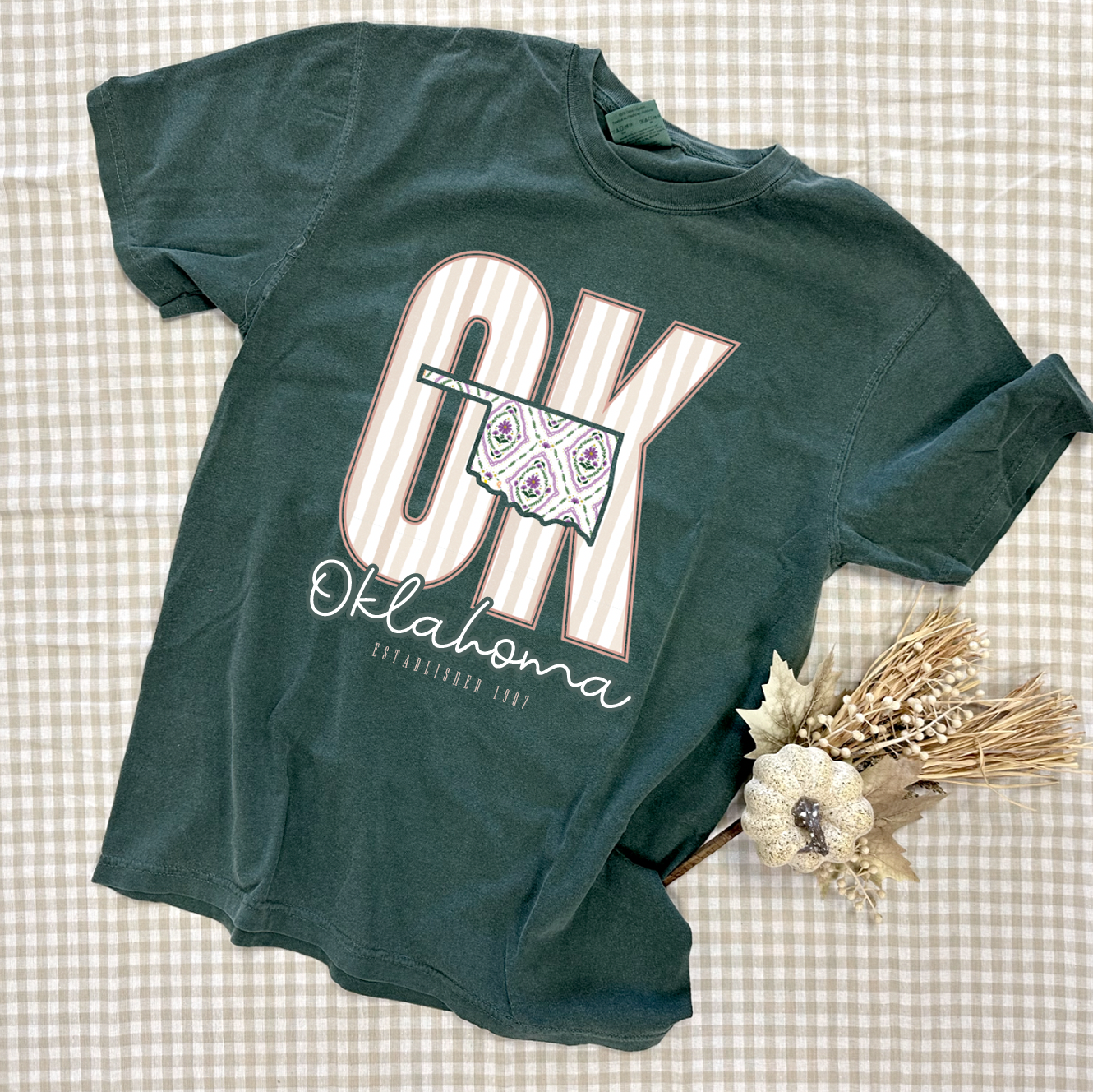 OKLAHOMA 2025: OK Stripes & Floral Coquette (COMFORT COLORS SHORTSLEEVE)