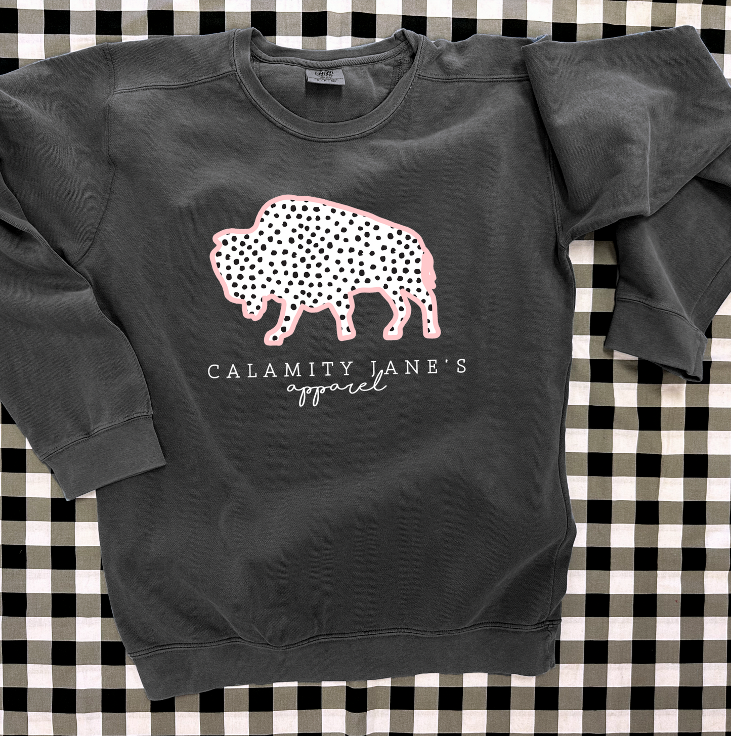 CJ LOGO: Messy Polkadots Pink & Black (COMFORT COLORS SWEATSHIRT)