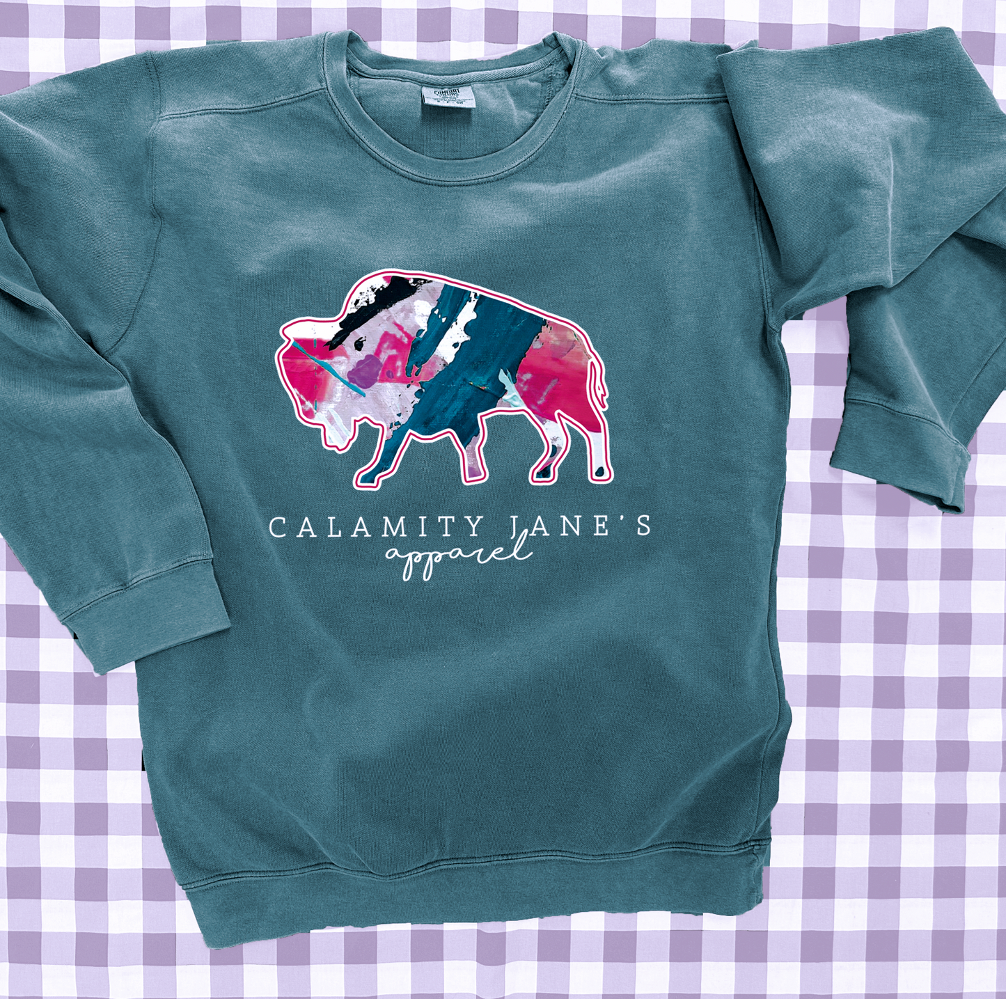 CJ LOGO: Abstract Painted Teal & Pink (COMFORT COLORS SWEATSHIRT)