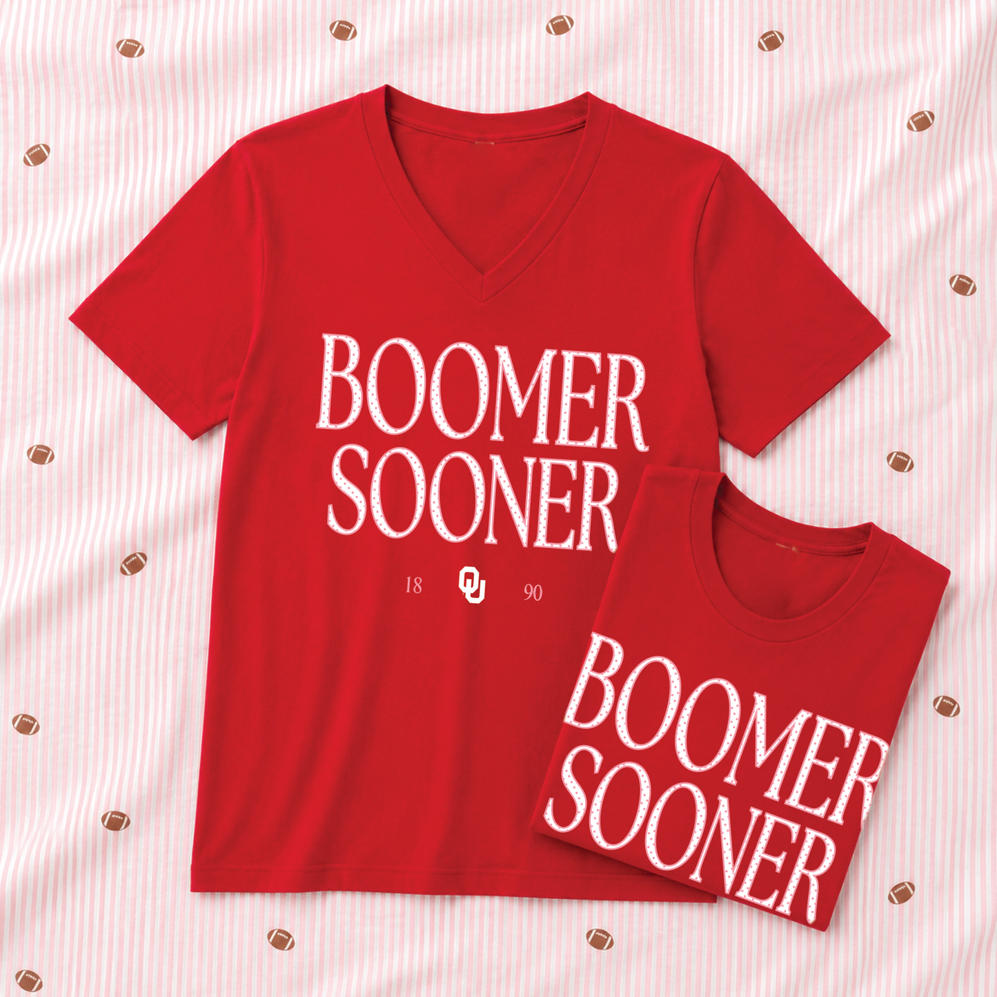 UNIV. of OKLAHOMA 2026: Boomer Sooner Classic Polkadot (BELLA CANVAS VNECK or CREW NECK)