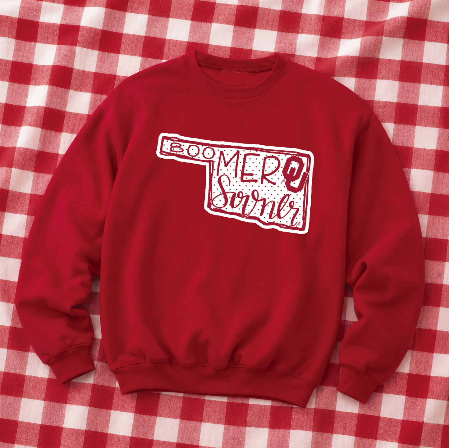 UNIV. of OKLAHOMA 2026: Boomer Sooner State Shape with Polkadots (SWEATSHIRT)