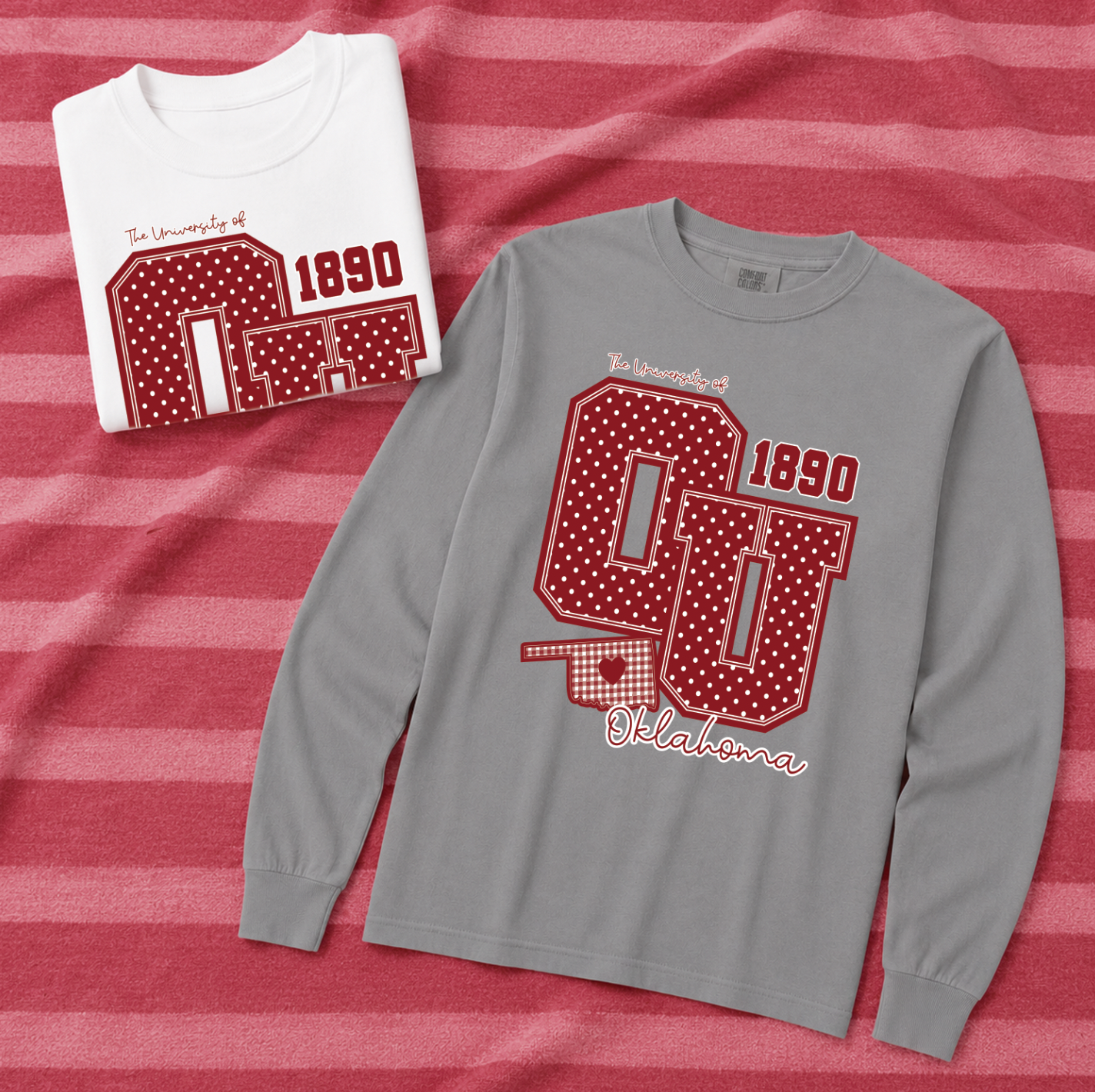 UNIV. of OKLAHOMA 2026: Big OU Polkadot & Gingham (COMFORT COLORS LONGSLEEVE)