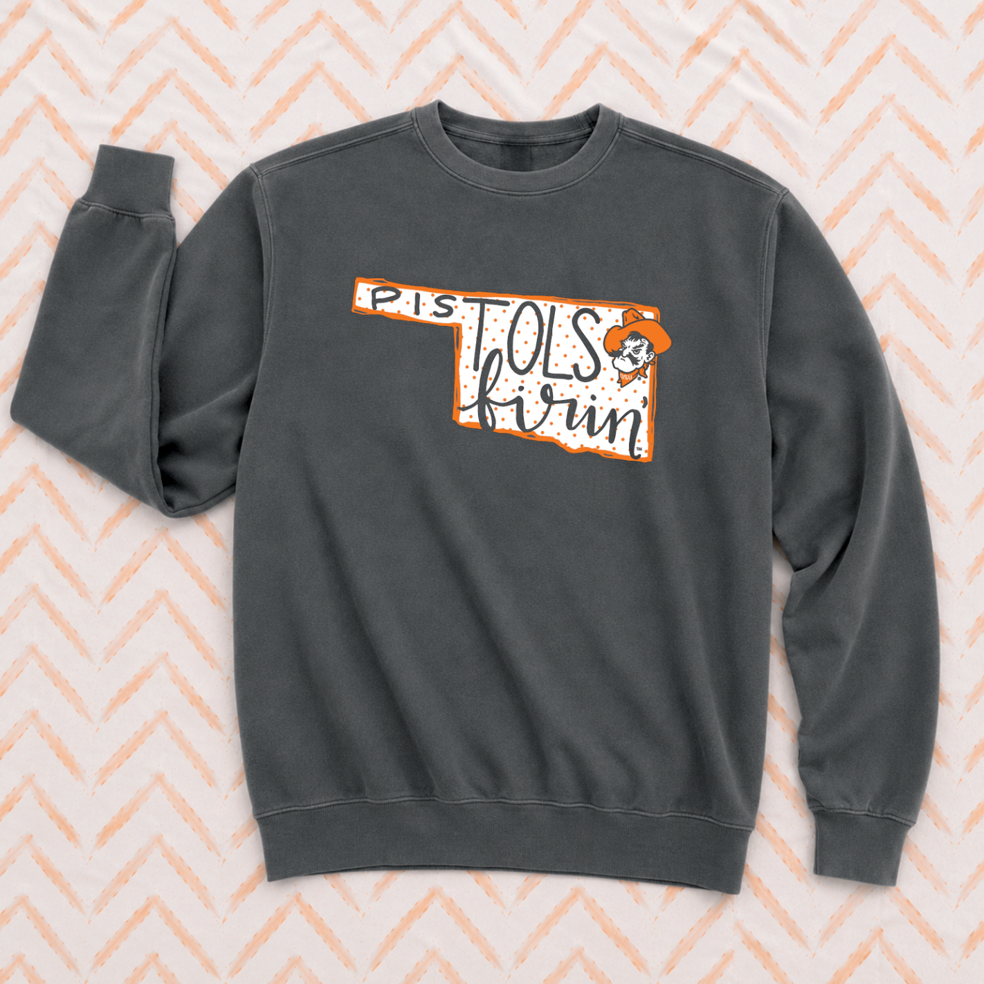 OK STATE 2026: Pistols Firin State Shape with Polkadots (COMFORT COLORS SWEATSHIRT)