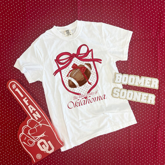 UNIV. OF OK 2025: Polkadot Crest & Football (COMFORT COLORS SHORTSLEEVE)