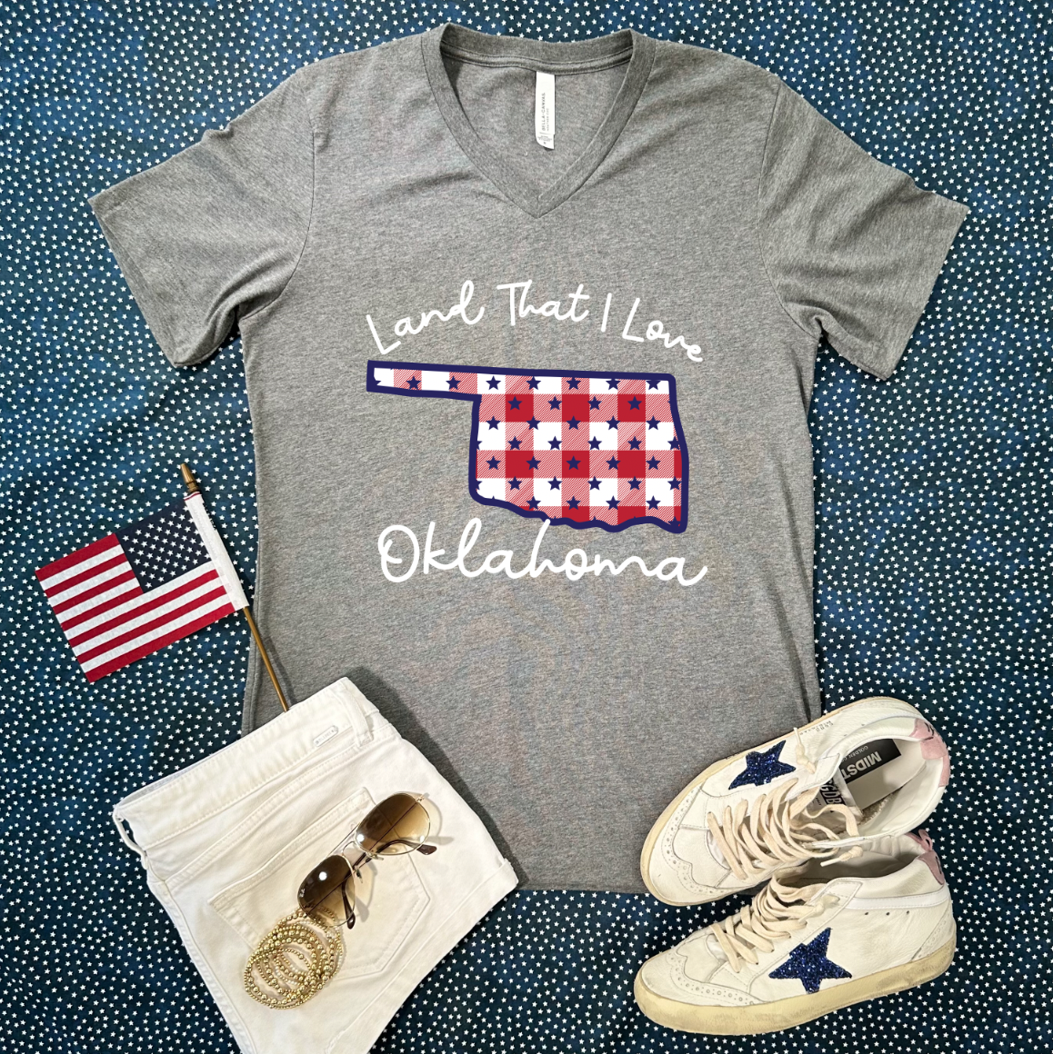 AMERICAN SPIRIT 2024: LAND THAT I LOVE OKLAHOMA (Bella Canvas V-Neck)