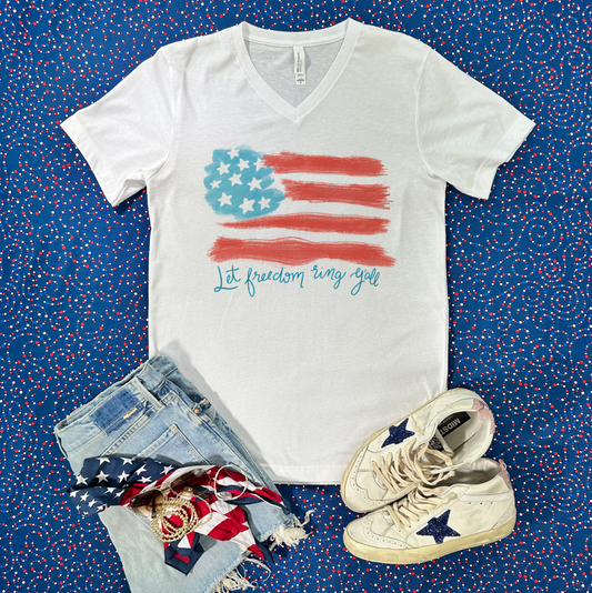 AMERICAN SPIRIT 2024: LET FREEDOM RING Y'ALL (Bella Canvas V-Neck)