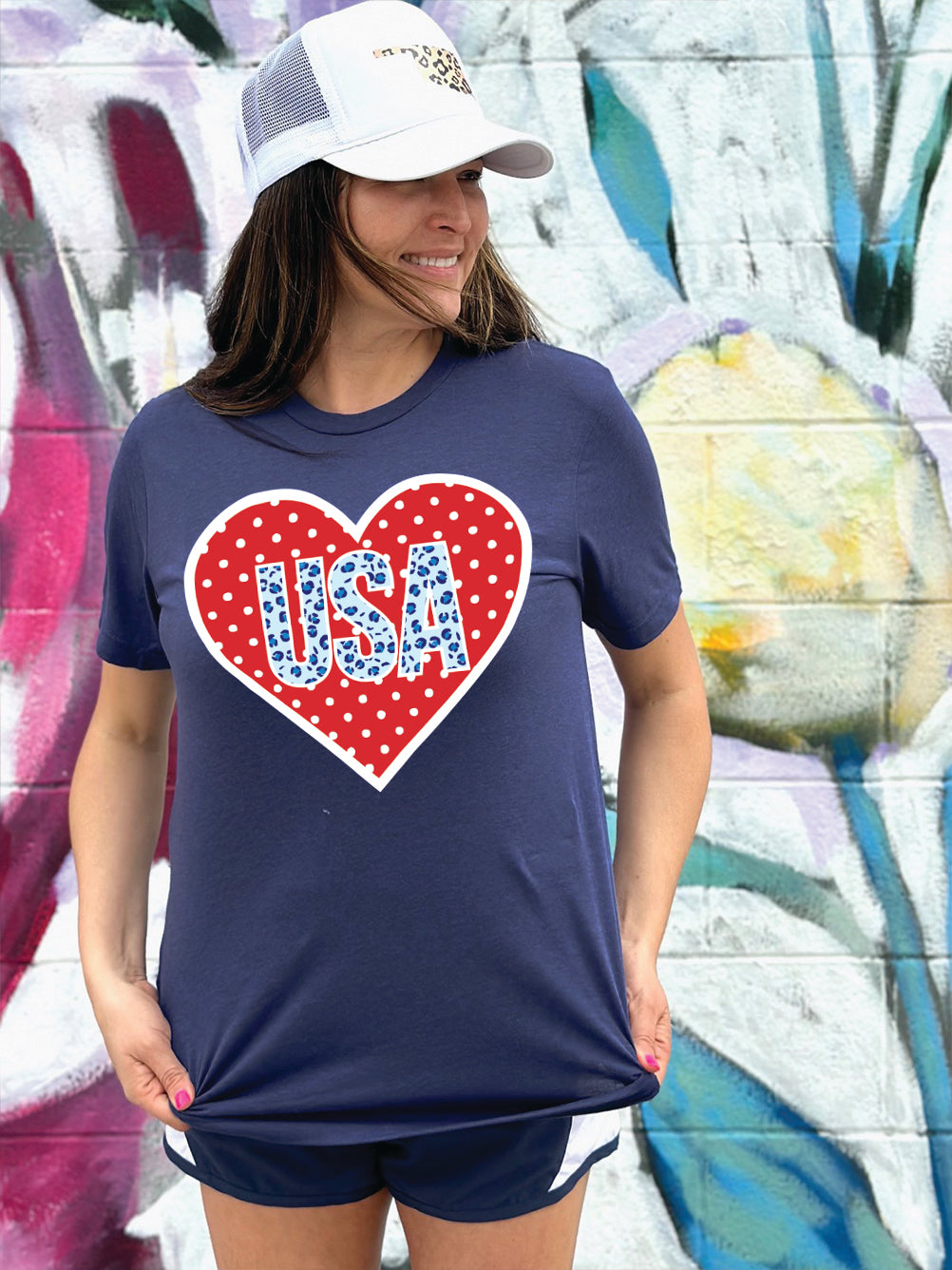 AMERICAN SPIRIT 2023: USA Leopard & Polkadot Heart - CREW NECK