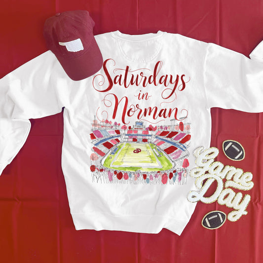 UNIV. OF OK 2025: Saturdays in Norman (COMFORT COLORS SWEATSHIRT)