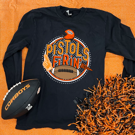 OK STATE UNIV. 2023: Pistols Firin' Football Polkadot Circle (LONGSLEEVE)