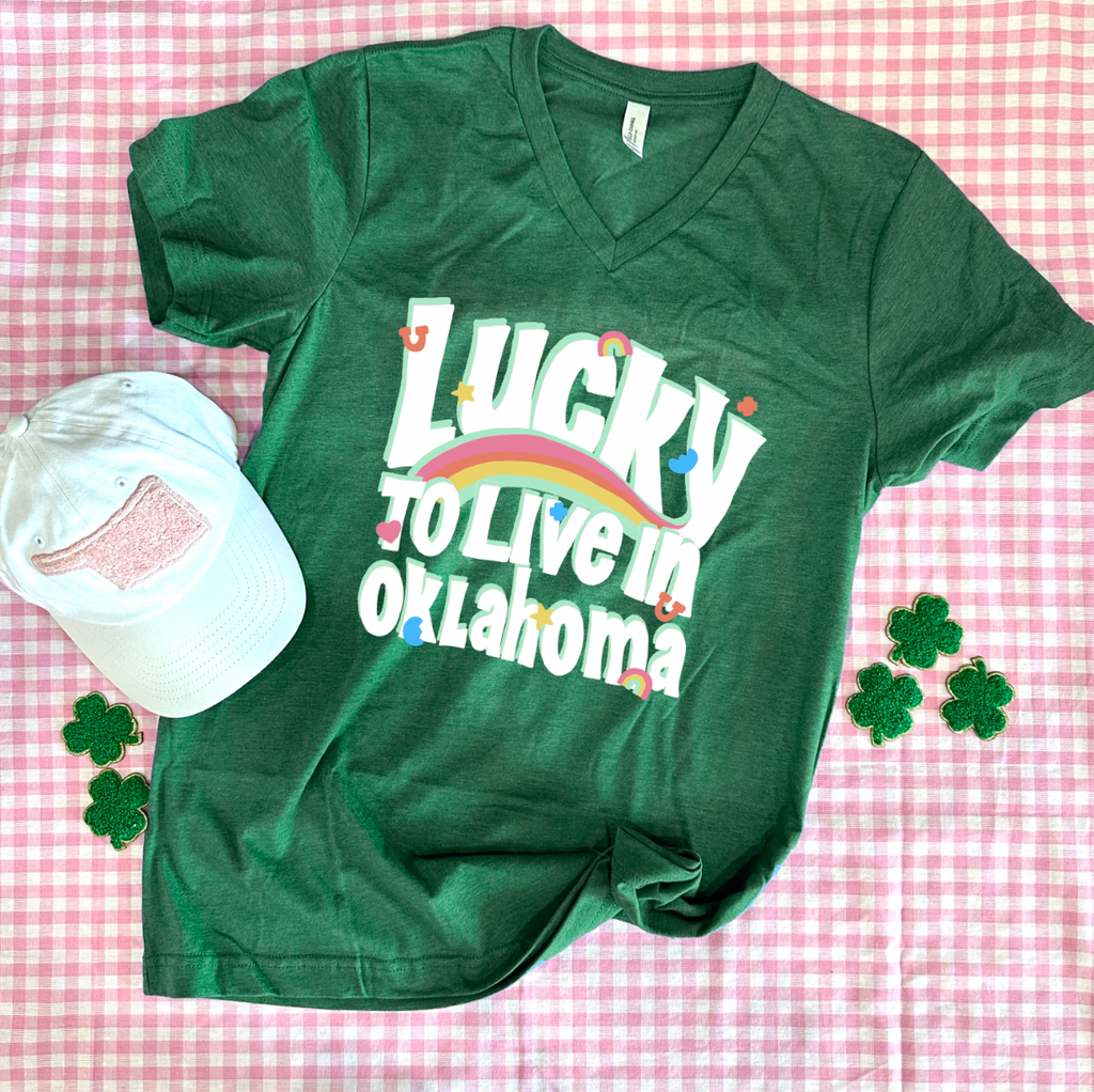 ST. PATTY 2024: Lucky to Live in Oklahoma (VNECK)