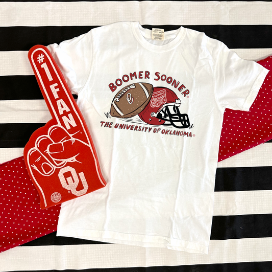 UNIV. OF OK 2024: Boomer Sooner Handdrawn Football & Helmet (SHORTSLEEVE)