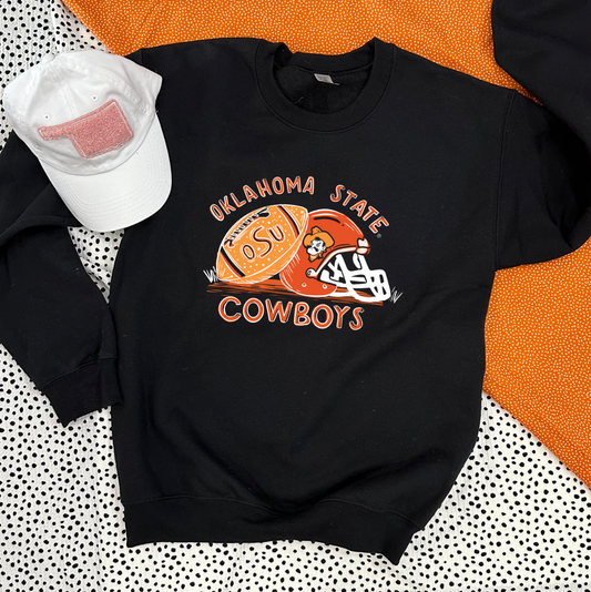 OK STATE 2024: Cowboys Handdrawn Football & Helmet (SWEATSHIRT)