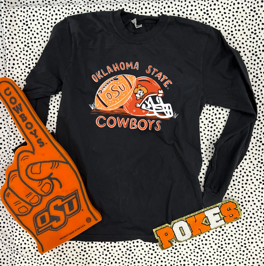 OK STATE 2024: Cowboys Handdrawn Football & Helmet (LONGSLEEVE)