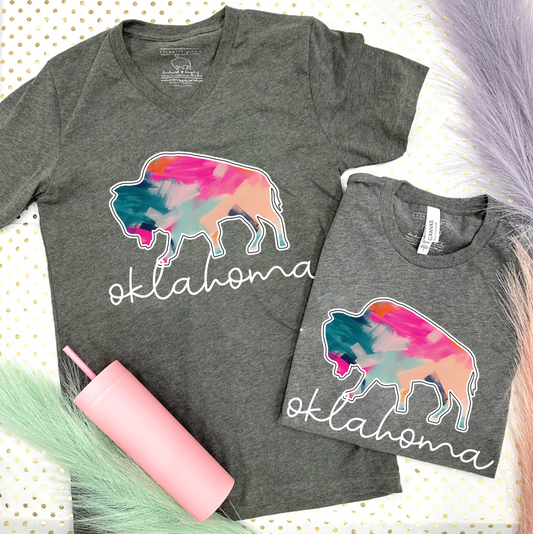 OKLAHOMA 2024: Painted Abstract Oklahoma Buffalo (VNECK or CREW NECK)