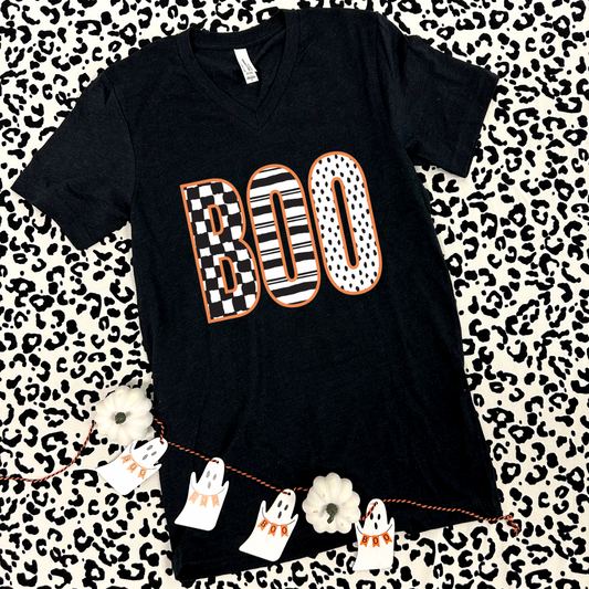 HALLOWEEN 2024: BOO Black and White Patterns (VNECK)