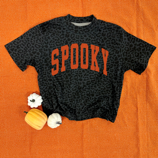 HALLOWEEN 2024: SPOOKY Black Leopard Boxy Crop Tee