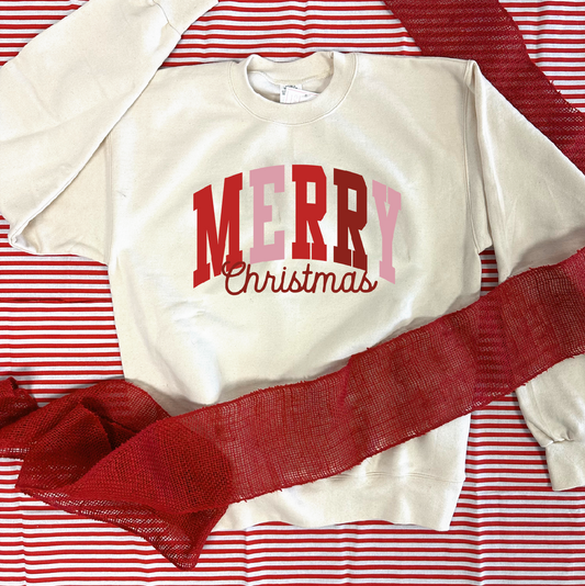 CHRISTMAS 2024: Ivory & Red Merry Christmas (SWEATSHIRT)