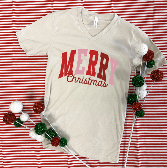 CHRISTMAS 2024: Ivory & Red Merry Christmas (VNECK)