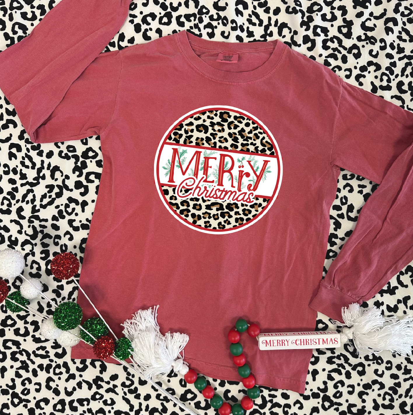 CHRISTMAS 2024: Merry Christmas Leopard & Holly (LONGSLEEVE)