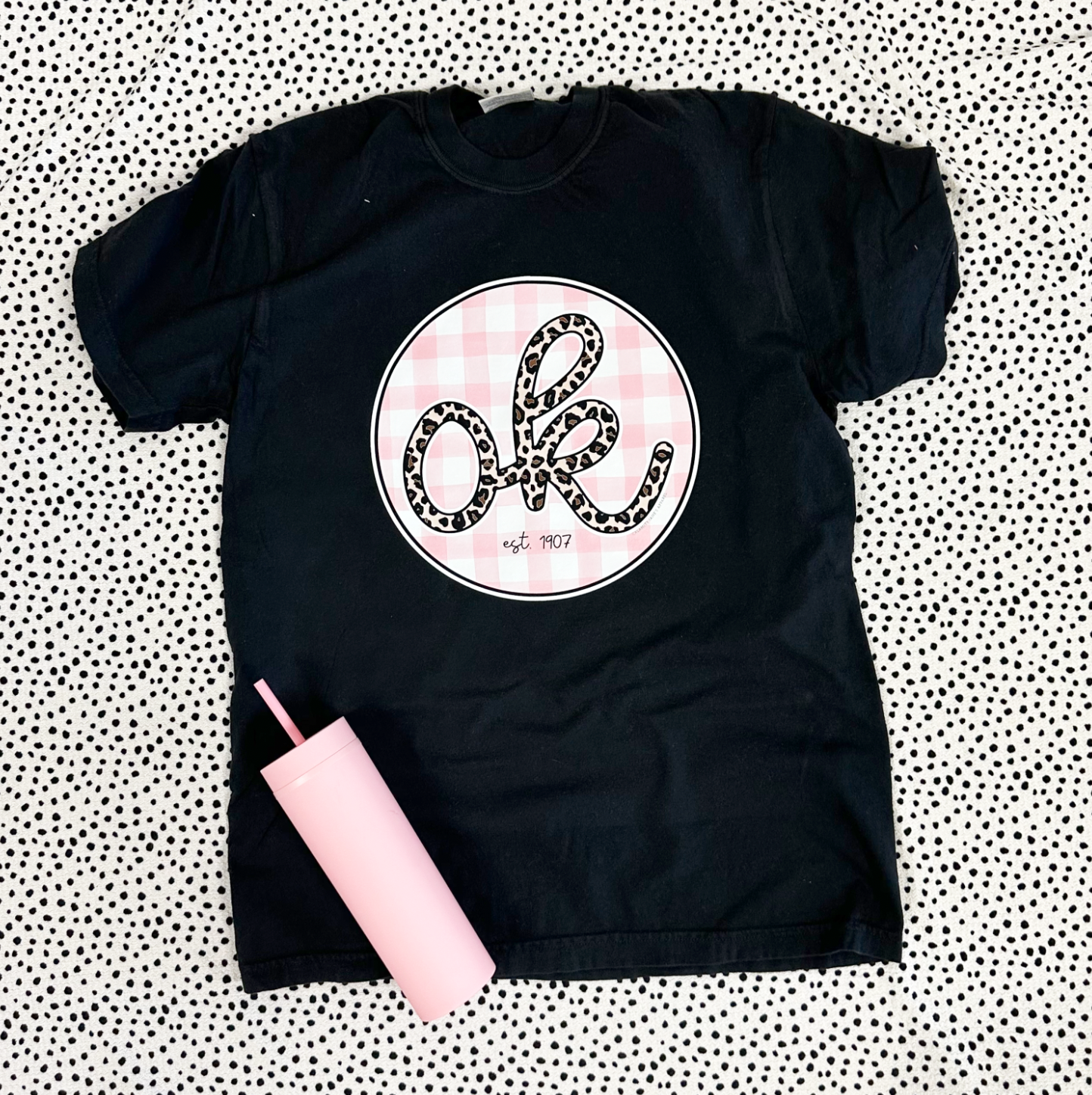 OKLAHOMA 2025: OK Leopard & Pink Check Circle - SHORTSLEEVE