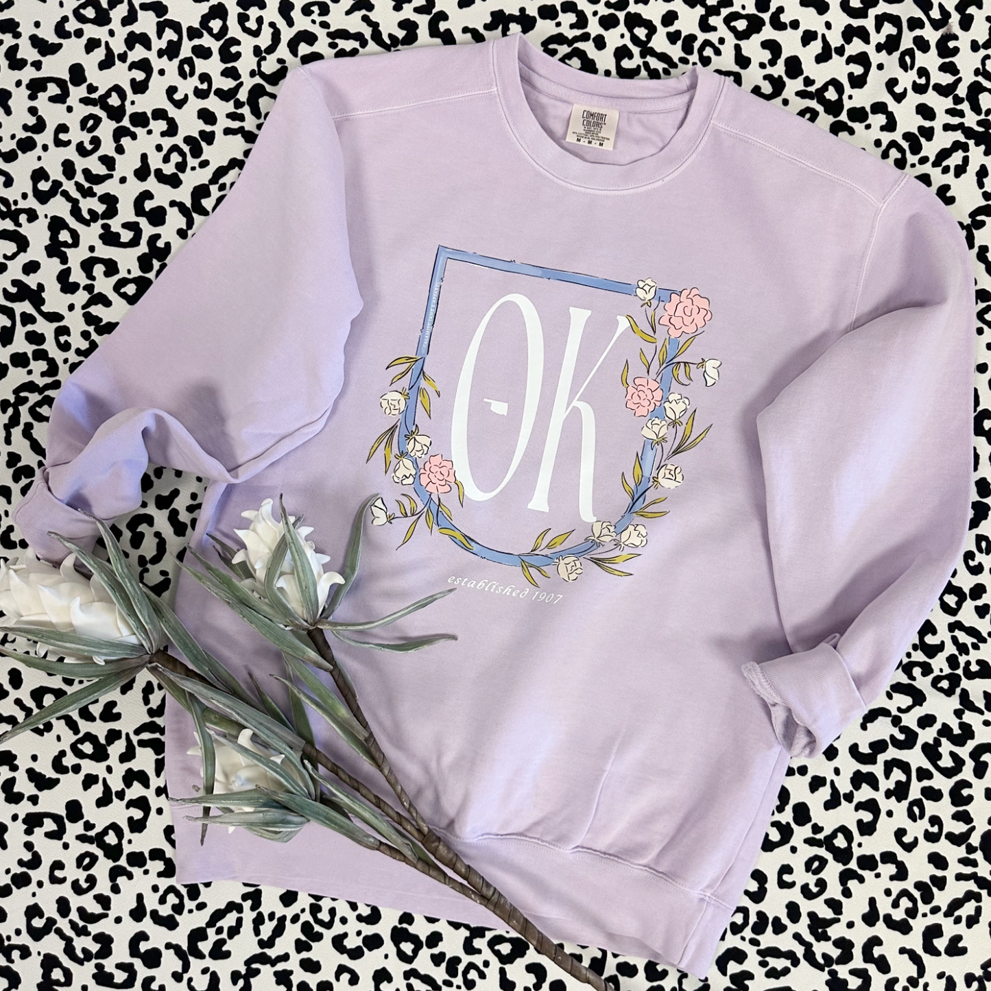 OKLAHOMA 2025: OK Lavender Floral Frame - SWEATSHIRT