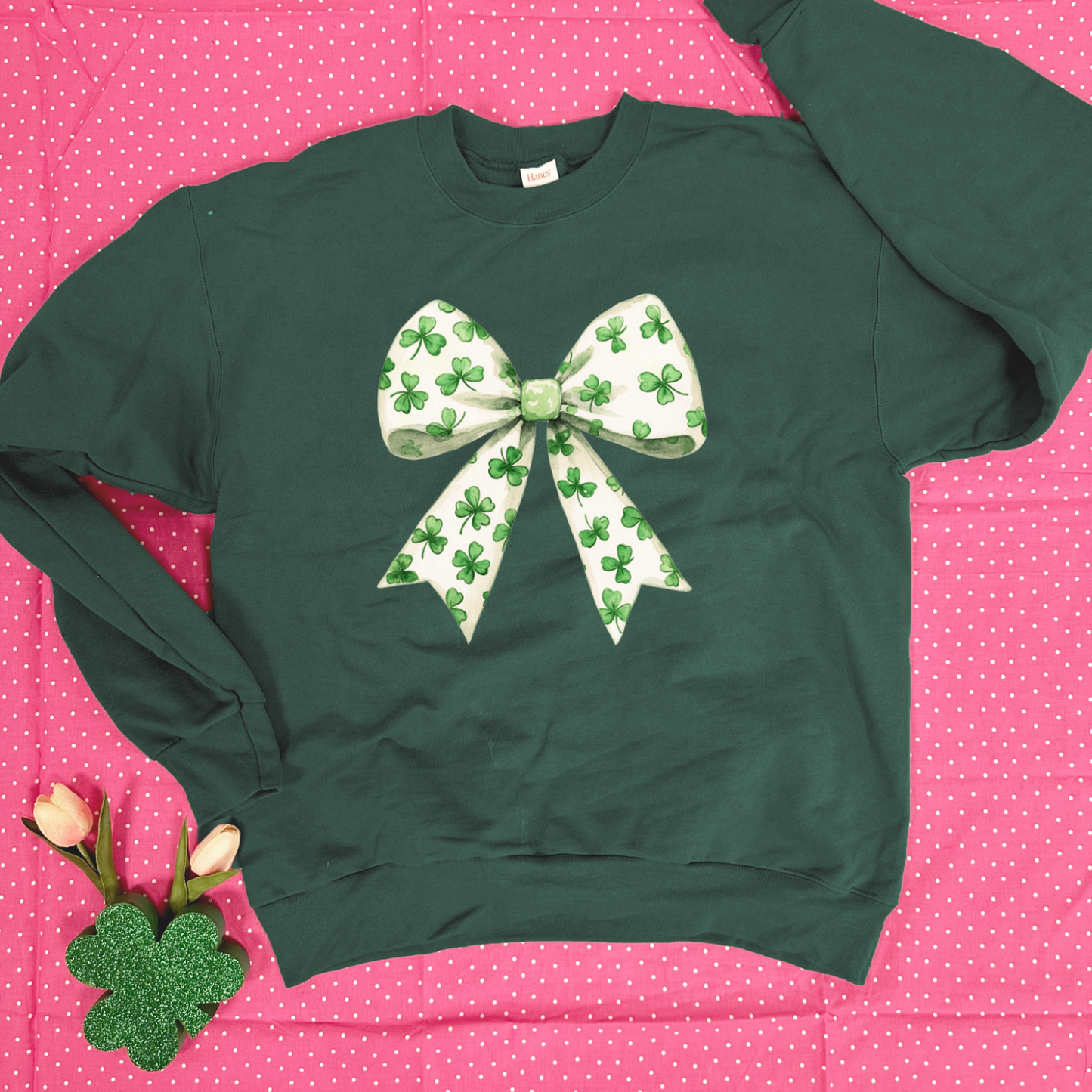 ST.PATTY 2025: Watercolor Shamrock Bow - SWEATSHIRT