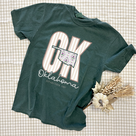 OKLAHOMA 2025: OK Stripes & Floral Coquette (COMFORT COLORS SHORTSLEEVE)