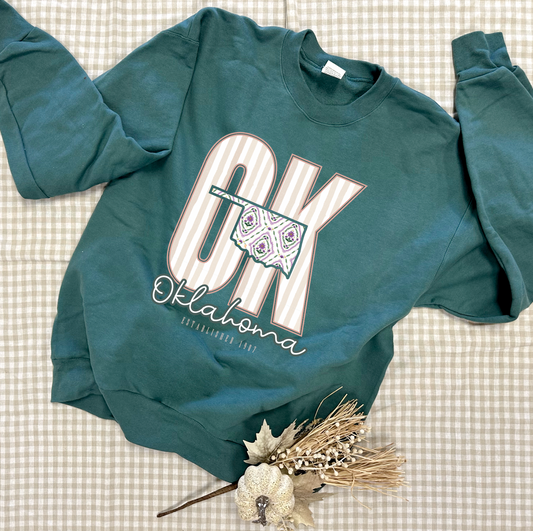 OKLAHOMA 2025: OK Stripes & Floral Coquette (ULTIMATE SWEATSHIRT)