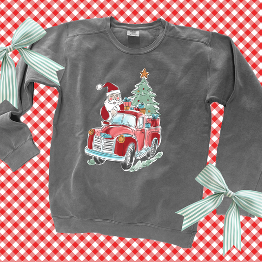 CHRISTMAS 2025: Santa's Red Truck (COMFORT COLORS SWEATSHIRT)
