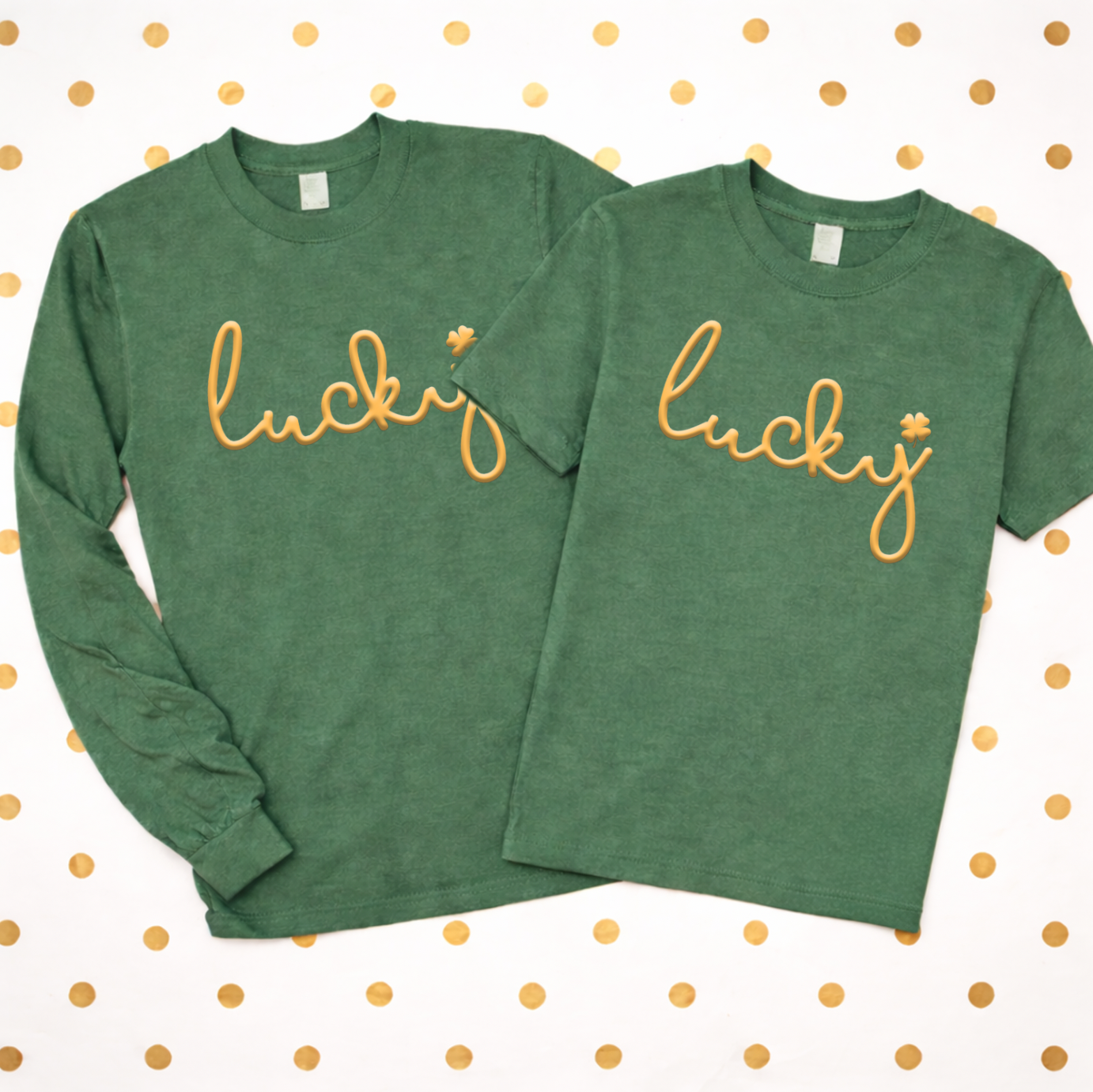 ST. PATTY 2026: "Lucky" Metallic Gold PUFF PRINT  (COMFORT COLORS SHORTSLEEVE or LONGSLEEVE)