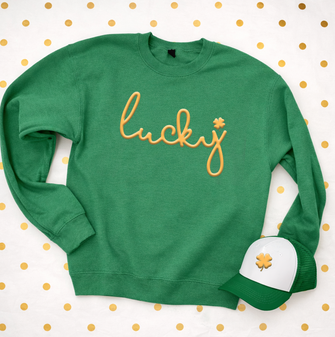 ST. PATTY 2026: "Lucky" Metallic Gold PUFF PRINT  (SWEATSHIRT)