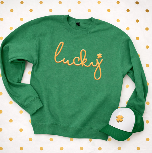 ST. PATTY 2026: "Lucky" Metallic Gold PUFF PRINT  (SWEATSHIRT)