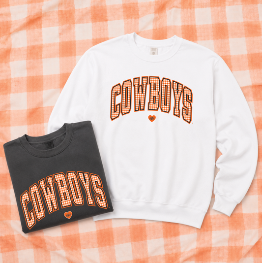 OK STATE 2026: Cowboys Gingham (COMFORT COLORS SWEATSHIRT)