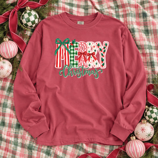 CHRISTMAS 2026: Merry Christmas Mixed Patterns (COMFORT COLORS SHORTSLEEVE or LONGSLEEVE)