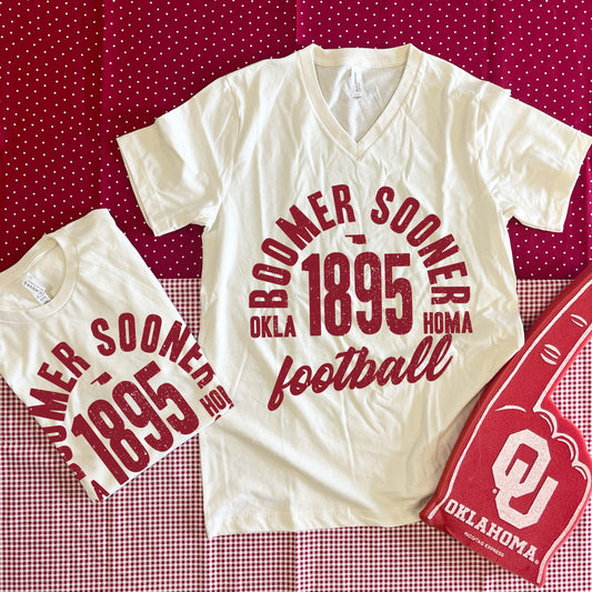UNIV. OF OK 2025: Boomer Sooner Vintage Arch Text (BELLA CANVAS VNECK or CREW NECK)
