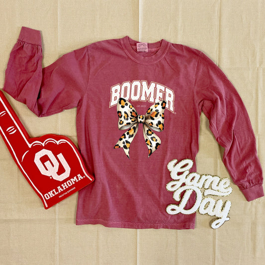 UNIV. OF OK 2025: Boomer Leopard Bow (COMFORT COLORS LONGSLEEVE)