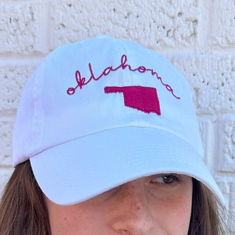 Oklahoma Spring Hat (PINK COTTON HAT w/ WHITE Embroidery)