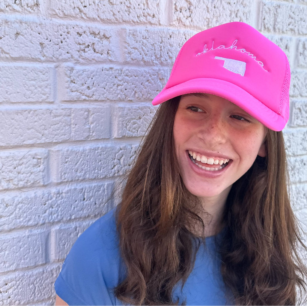 Oklahoma Spring Hat (NEON PINK MESH BACK w/ White Embroidery)
