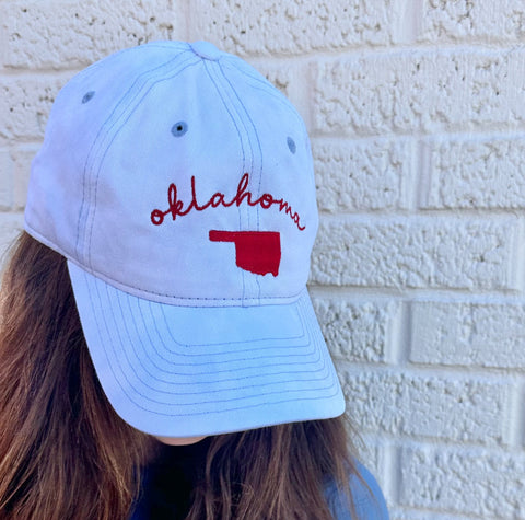 Oklahoma Pink Chenille Patch Hat - WHITE
