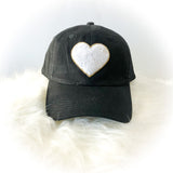 Chenille Heart Patch Hat - BLACK