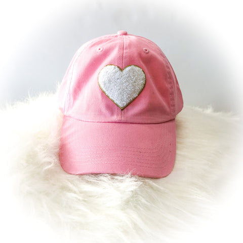 Chenille Heart Patch Hat - RED