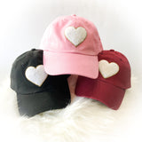 Chenille Heart Patch Hat - RED
