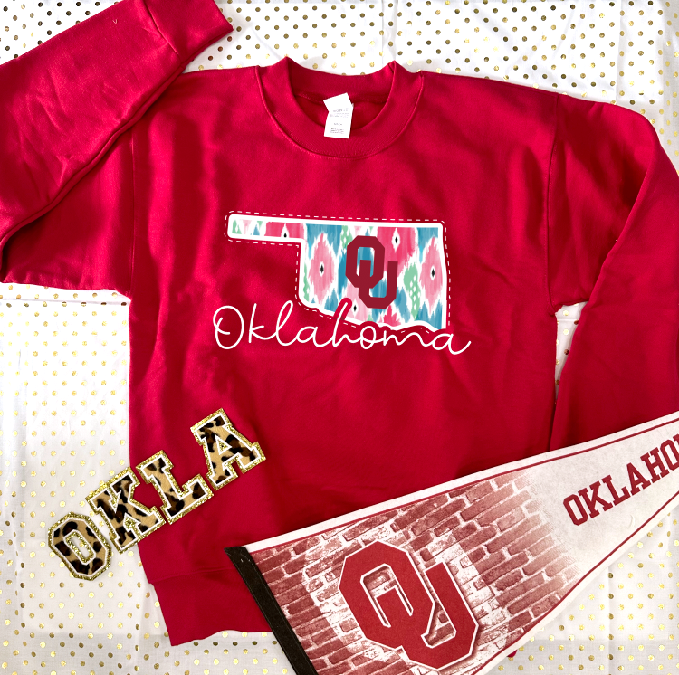 UNIV of OK 2023: OU Ikat State Shape (SWEATSHIRT)