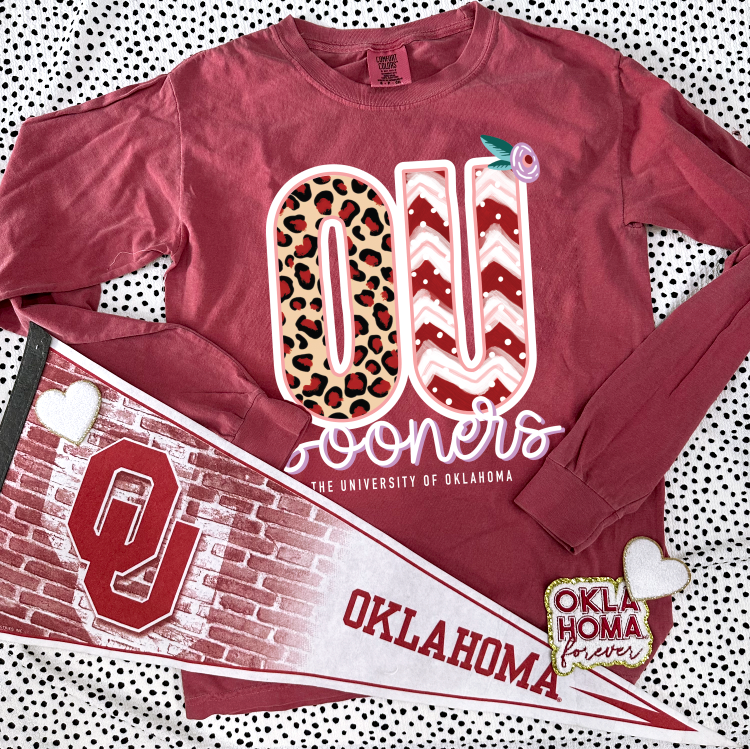 UNIV of OK 2023: OU Leopard & Chevron Mixed Patterns (LONGSLEEVE)