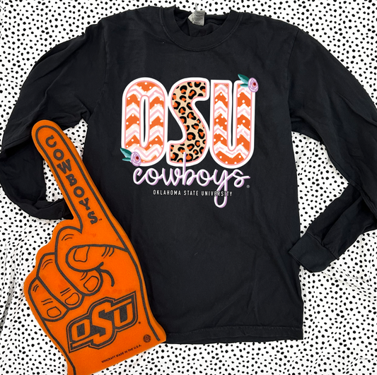 OK STATE UNIV. 2023: OSU Leopard & Chevron Mixed Patterns (LONGSLEEVE)